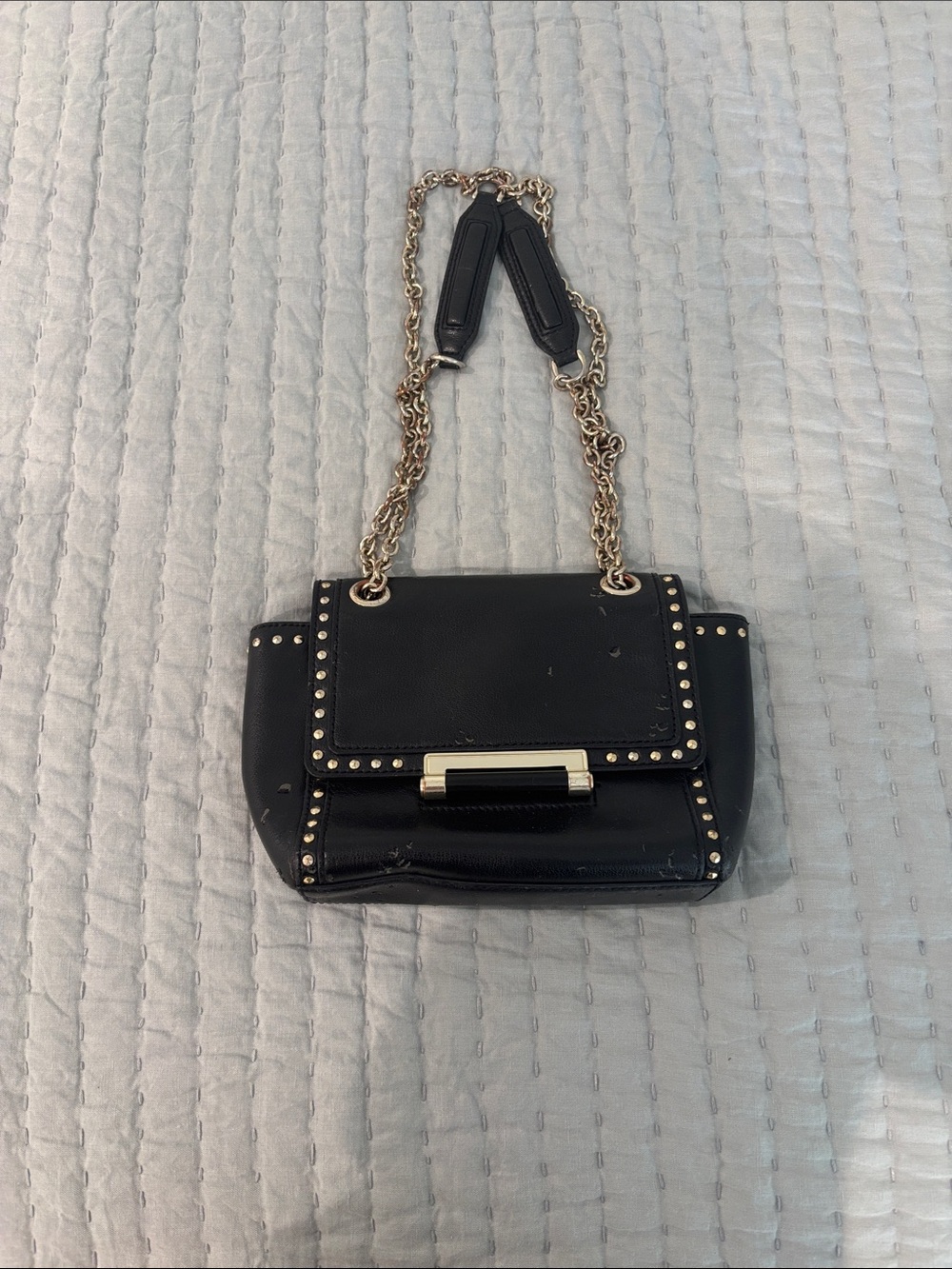 Diane Von Furstenberg Black Studded Chain Shoulder Bag with Gold Hardware